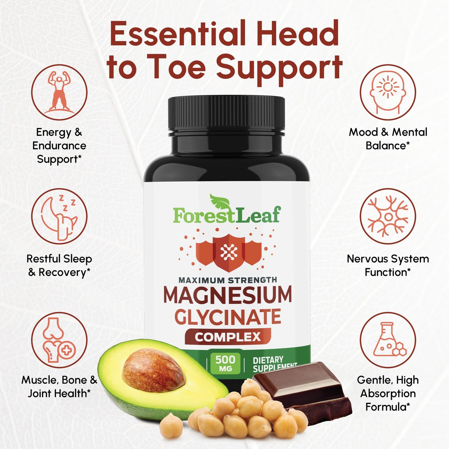 Magnesium Glycinate 500mg Complex - Magnesium Supplement Capsules for Sleep and Calmness - Non-GMO, 3rd Party Tested - Maple Wellness Supplements