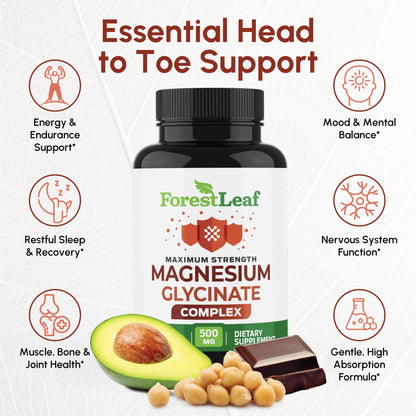 Magnesium Glycinate 500mg Complex - Magnesium Supplement Capsules for Sleep and Calmness - Non-GMO, 3rd Party Tested - Maple Wellness Supplements