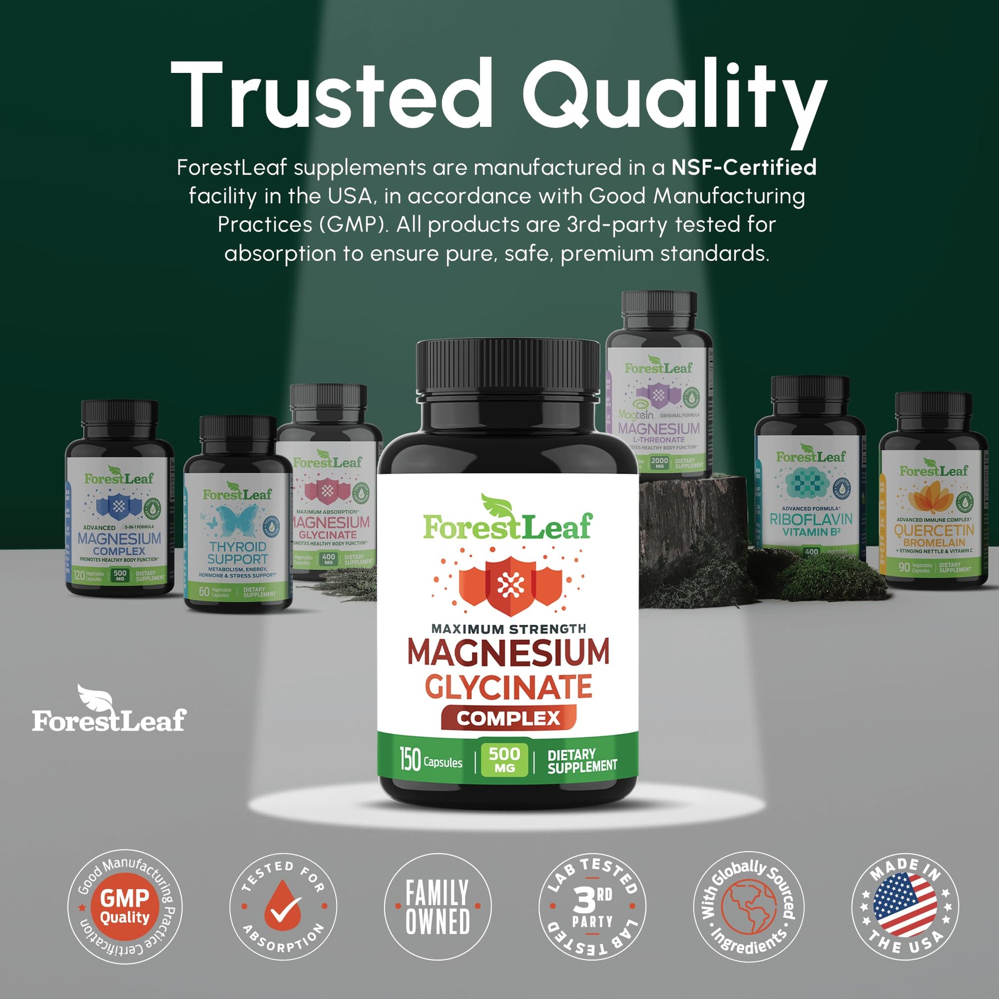 Magnesium Glycinate 500mg Complex - Magnesium Supplement Capsules for Sleep and Calmness - Non-GMO, 3rd Party Tested - Maple Wellness Supplements