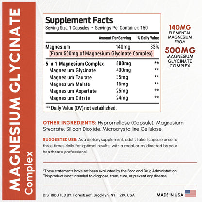 Magnesium Glycinate 500mg Complex - Magnesium Supplement Capsules for Sleep and Calmness - Non-GMO, 3rd Party Tested - Maple Wellness Supplements