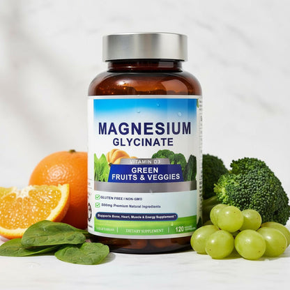 Magnesium Glycinate 500mg with Vitamin D3 – High Absorption Magnesium Supplement with Veggies Design – Supports Bone & Muscle Function and Energy – Non-GMO, Gluten-Free – 120 Veg Capsules - Maple Wellness Supplements