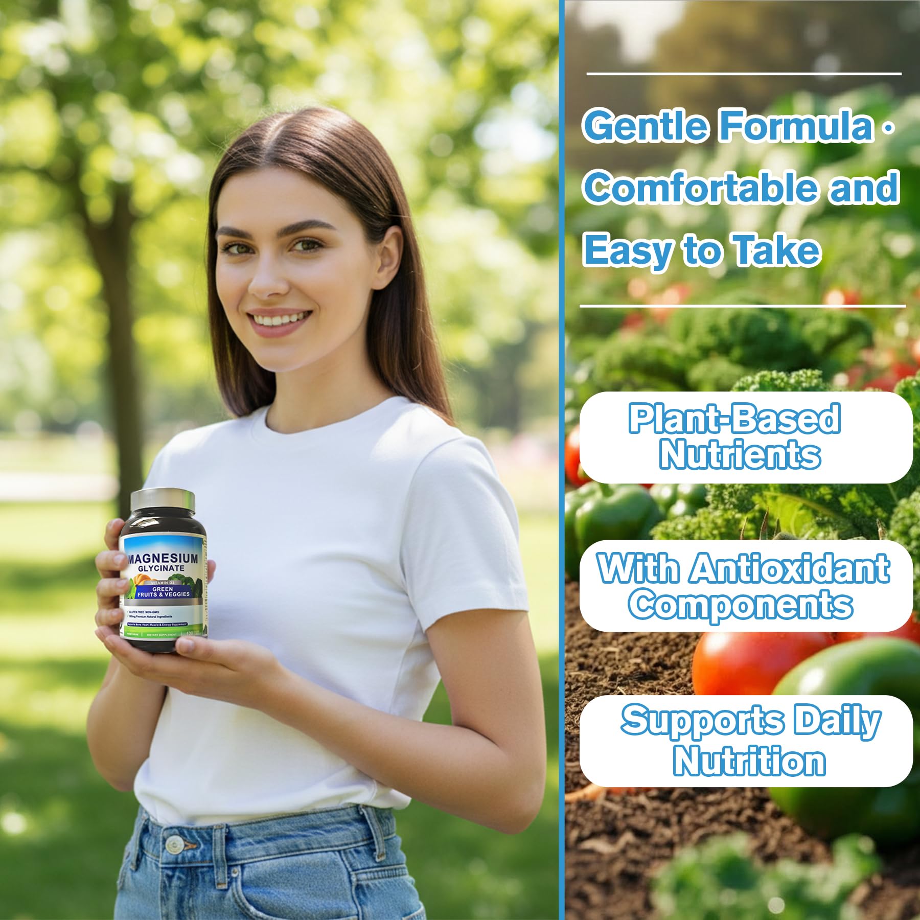Magnesium Glycinate 500mg with Vitamin D3 – High Absorption Magnesium Supplement with Veggies Design – Supports Bone & Muscle Function and Energy – Non-GMO, Gluten-Free – 120 Veg Capsules - Maple Wellness Supplements