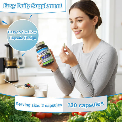 Magnesium Glycinate 500mg with Vitamin D3 – High Absorption Magnesium Supplement with Veggies Design – Supports Bone & Muscle Function and Energy – Non-GMO, Gluten-Free – 120 Veg Capsules - Maple Wellness Supplements