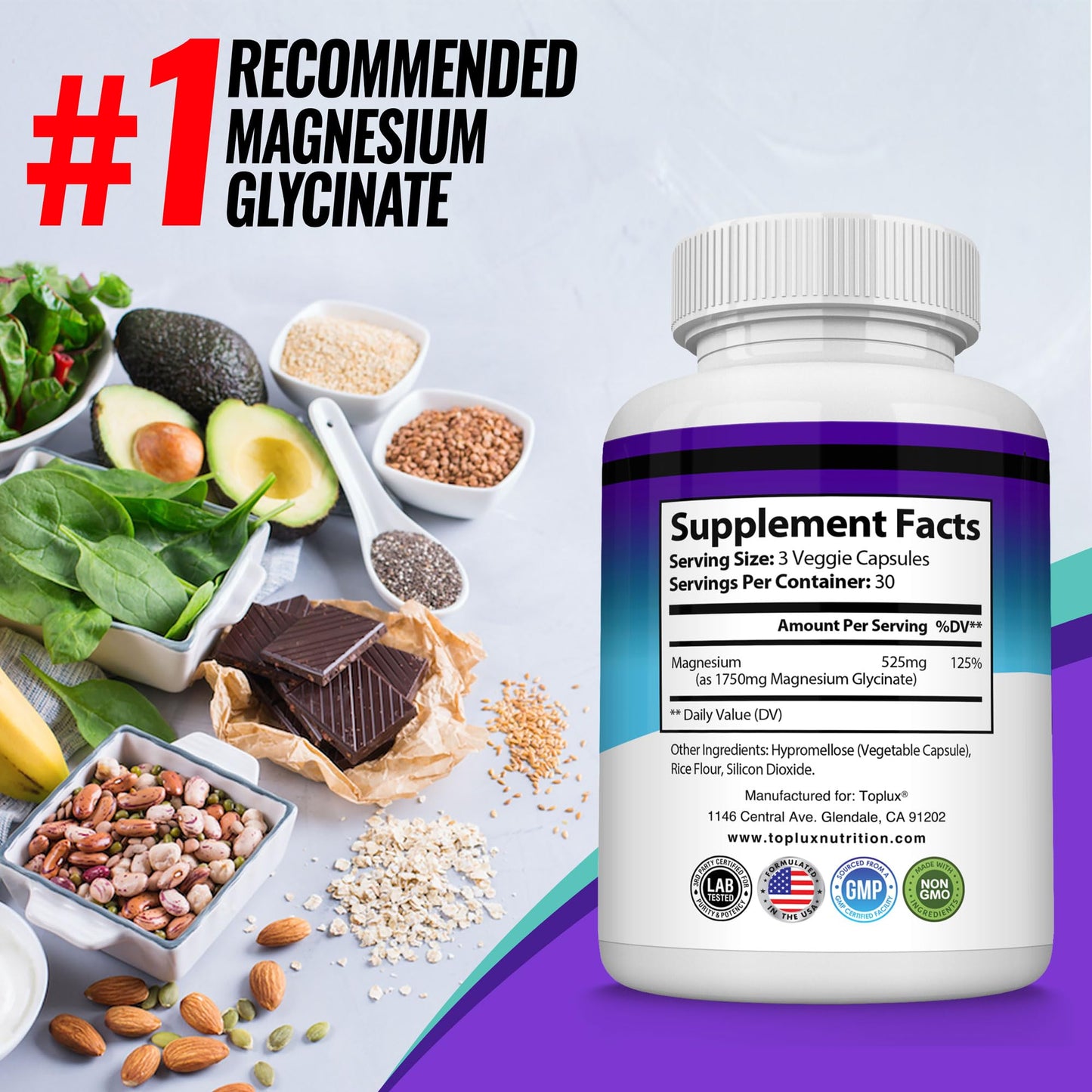 Magnesium Glycinate 525mg - High Absorption Chelated Magnesium Supplement Made with Pure Magnesium Glycinate - Supports Muscles, Sleep, Cramps, Recovery Bisglycinate - Maple Wellness Supplements