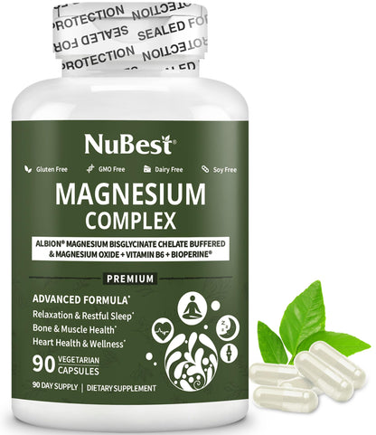 Magnesium Glycinate Chelate Complex with Albion Magnesium Bisglycinate Chelate, Vitamin B6 & BioPerine for Bone, Muscle, Natural Sleep, - Maple Wellness Supplements