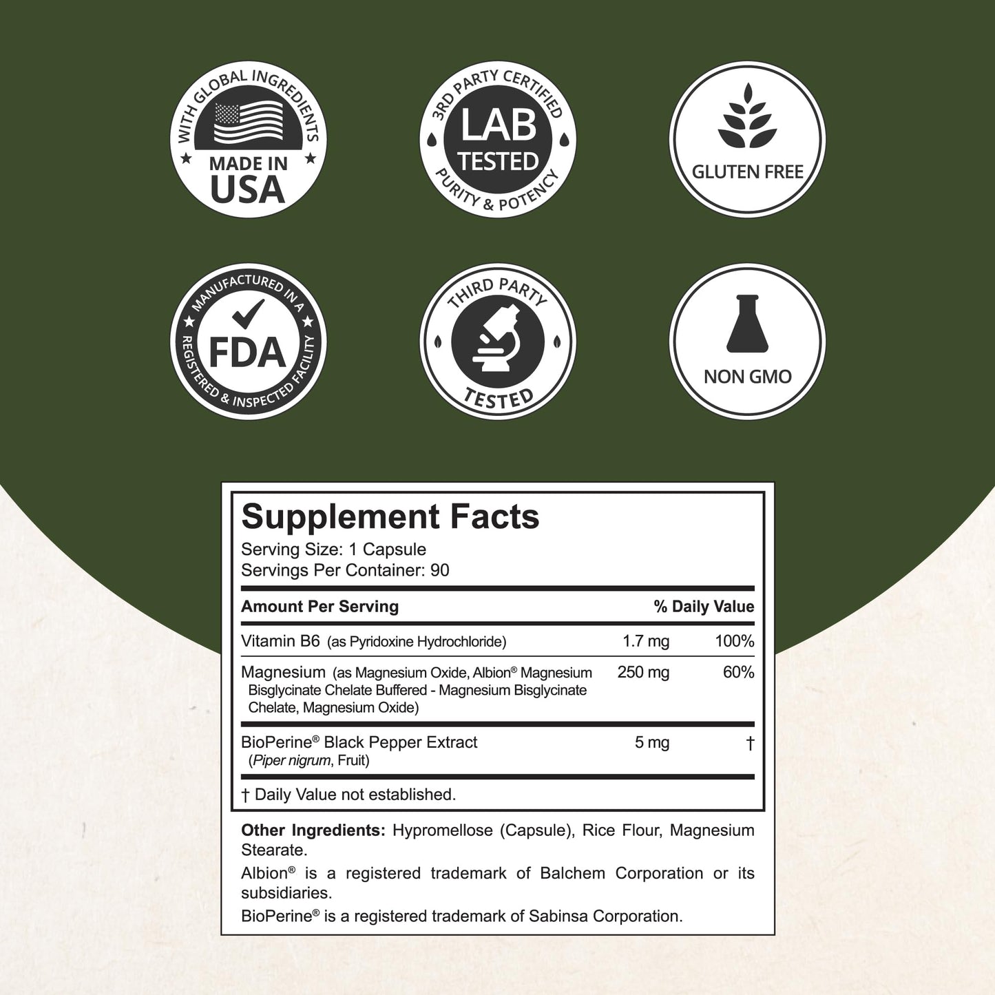 Magnesium Glycinate Chelate Complex with Albion Magnesium Bisglycinate Chelate, Vitamin B6 & BioPerine for Bone, Muscle, Natural Sleep, - Maple Wellness Supplements