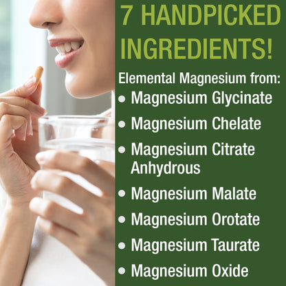 Magnesium Glycinate + Citrate + Malate + Chelate + Orotate + Taurate + Oxide. 7 Forms of Magnesium Complex. 500mg Supplement Capsules for Women & Men. 2 Pills for Sleep, Leg Cramps, Muscles - Maple Wellness Supplements