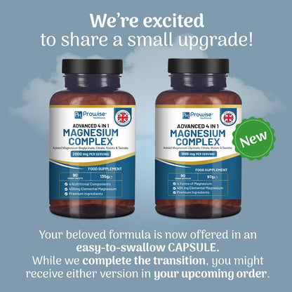 Magnesium Glycinate Complex 4 in 1-1866mg per Serving | Precise 404mg Elemental Magnesium dose | Added Magnesium Glycinate, Citrate, Malate & Taurate | 90 Vegan Capsules - by Prowise - Maple Wellness Supplements
