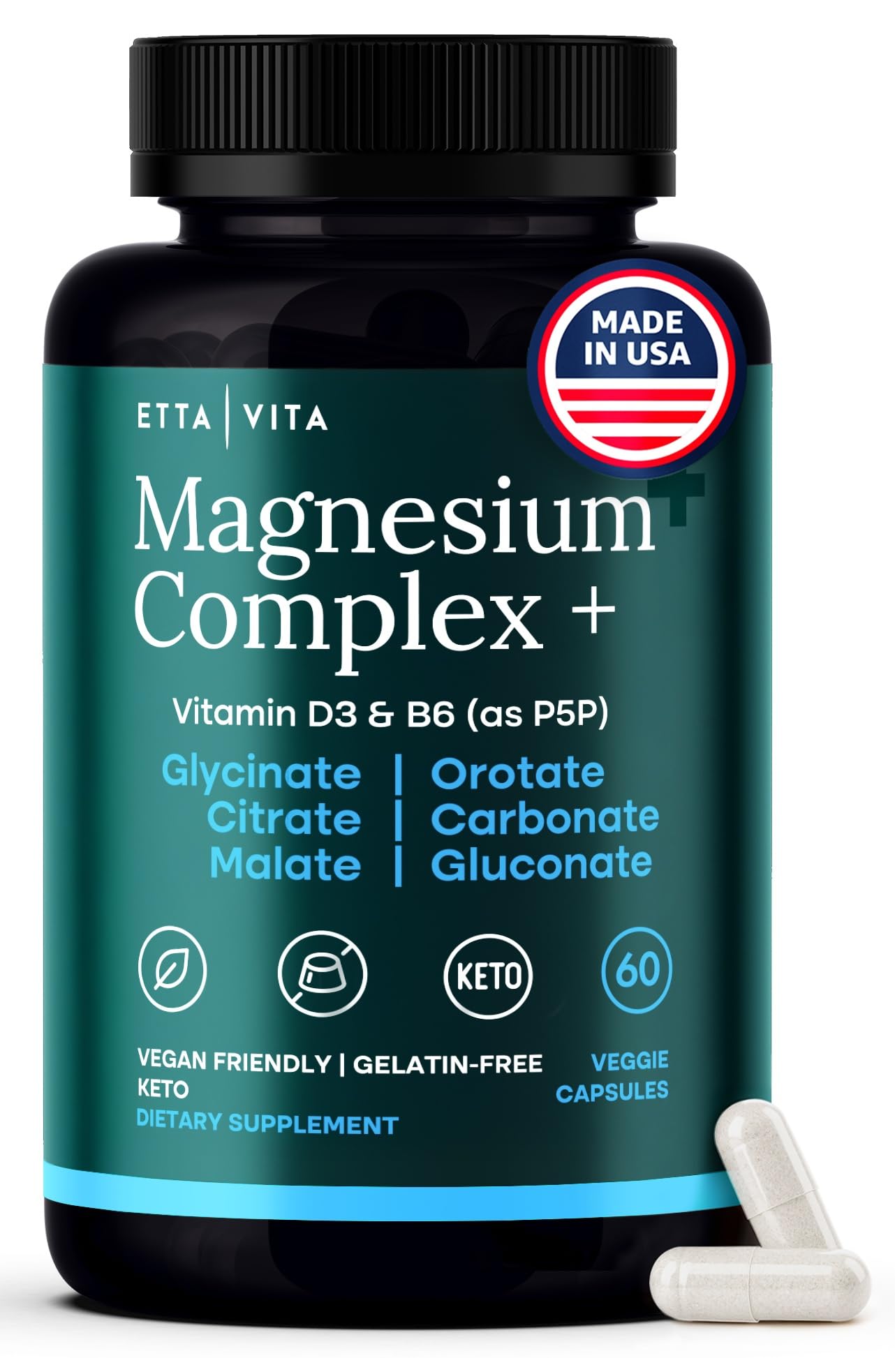 Magnesium Glycinate Complex (7-in-1) 500mg with D3 & B6 P5P - Multi-Form Blend with Glycinate, Citrate, Malate, Taurate, Gluconate, Carbonate, & Orotate - Maple Wellness Supplements