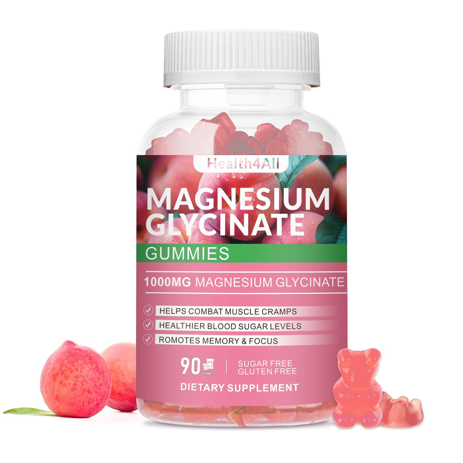 Magnesium Glycinate Gummies 1000mg, High Absorption Sugar Free Magnesium Potassium Supplement for Relaxation - Maple Wellness Supplements