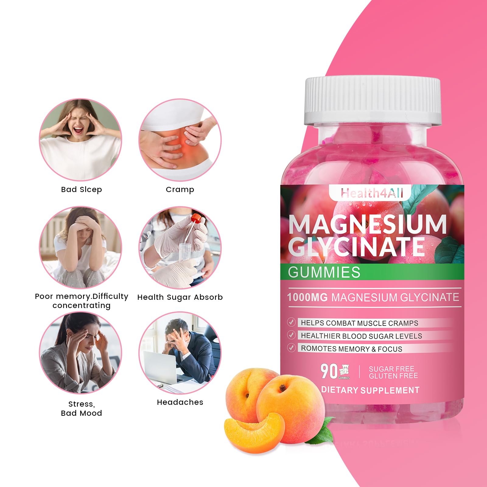 Magnesium Glycinate Gummies 1000mg, High Absorption Sugar Free Magnesium Potassium Supplement for Relaxation - Maple Wellness Supplements
