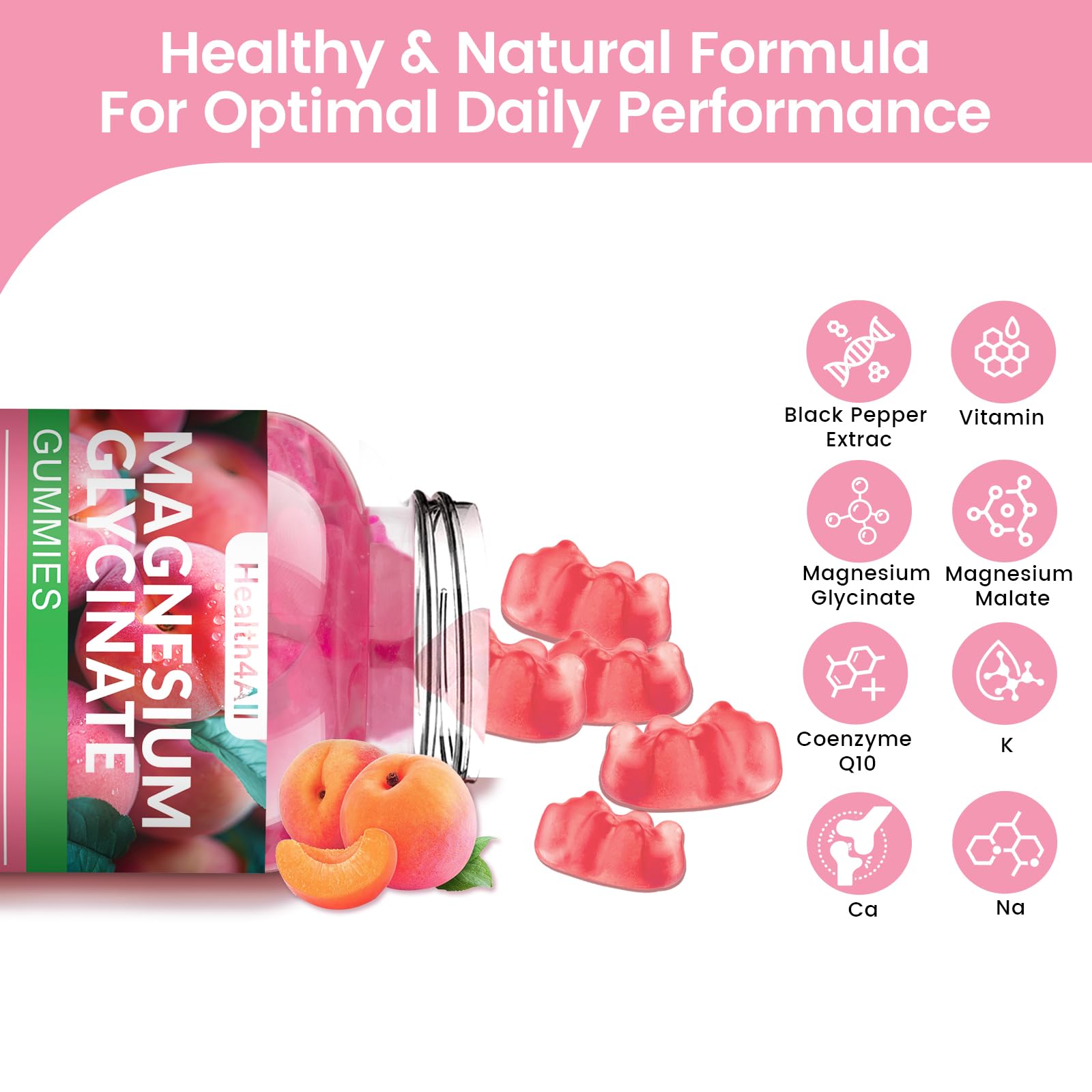 Magnesium Glycinate Gummies 1000mg, High Absorption Sugar Free Magnesium Potassium Supplement for Relaxation - Maple Wellness Supplements