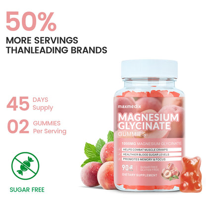 Magnesium Glycinate Gummies 1000mg, Sugar Free Magnesium Potassium Supplements Chewable for Adults with L-Threonate for Sleep - Maple Wellness Supplements