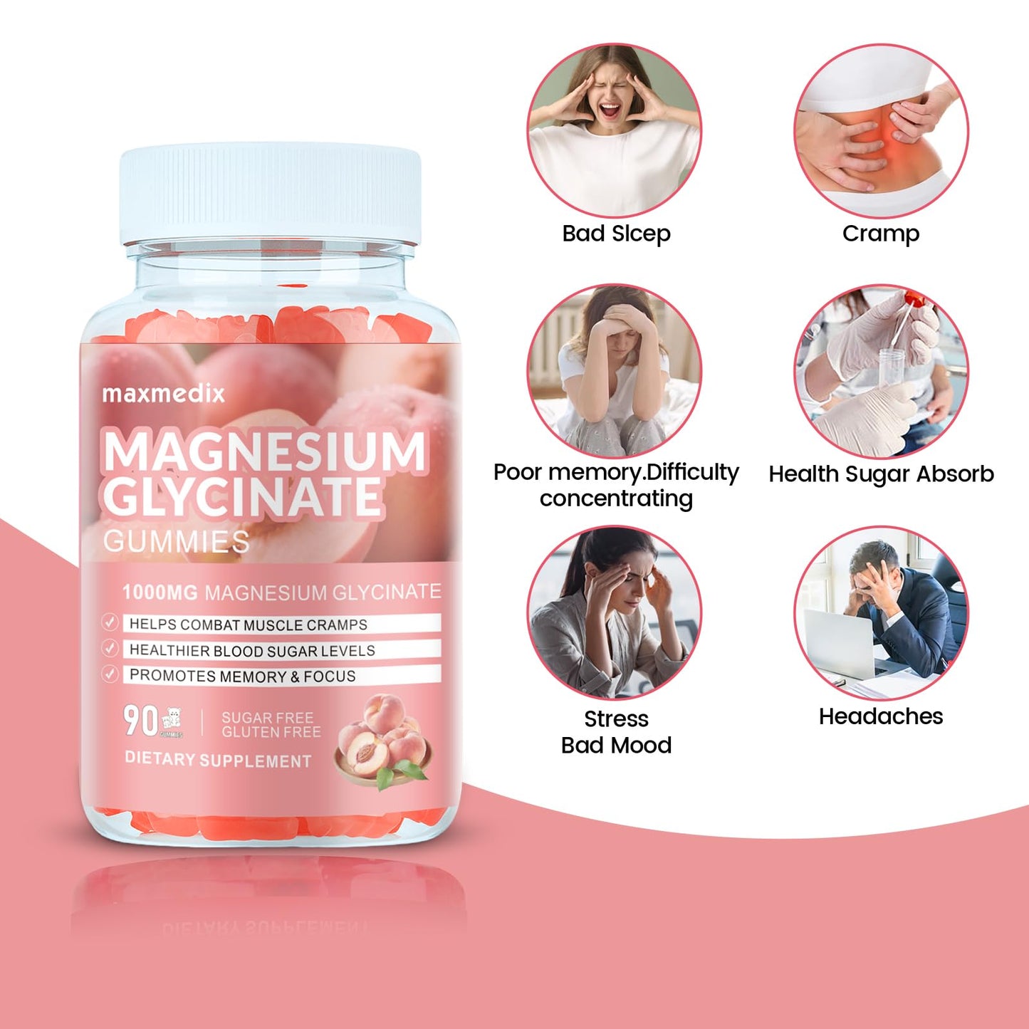 Magnesium Glycinate Gummies 1000mg, Sugar Free Magnesium Potassium Supplements Chewable for Adults with L-Threonate for Sleep - Maple Wellness Supplements