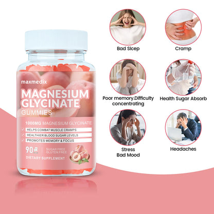 Magnesium Glycinate Gummies 1000mg, Sugar Free Magnesium Potassium Supplements Chewable for Adults with L-Threonate for Sleep - Maple Wellness Supplements