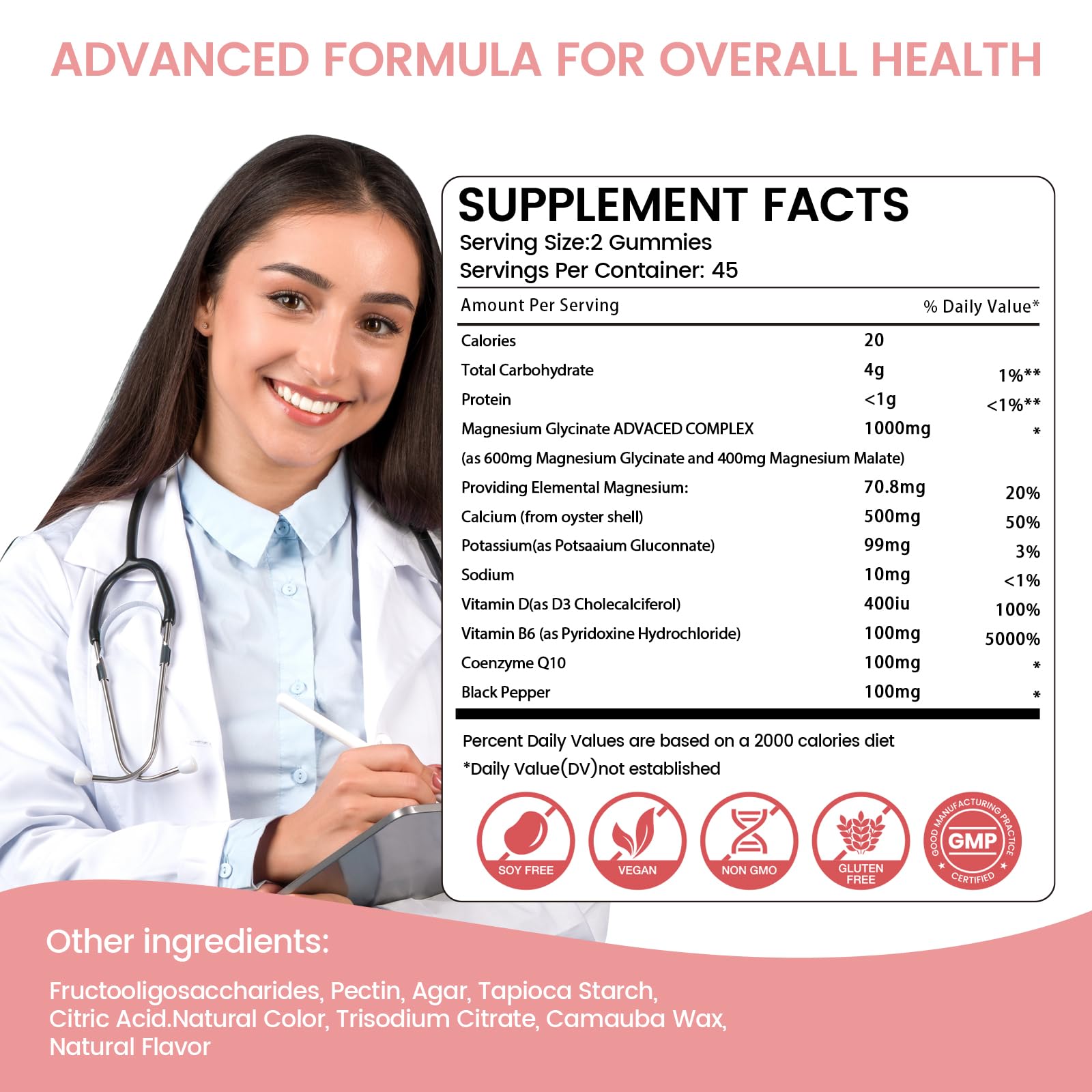 Magnesium Glycinate Gummies 1000mg, Sugar Free Magnesium Potassium Supplements Chewable for Adults with L-Threonate for Sleep - Maple Wellness Supplements