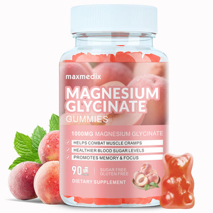 Magnesium Glycinate Gummies 1000mg, Sugar Free Magnesium Potassium Supplements Chewable for Adults with L-Threonate for Sleep - Maple Wellness Supplements