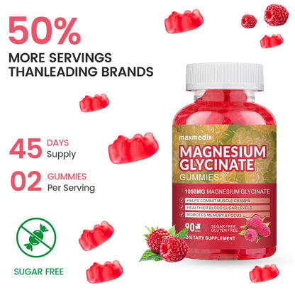 Magnesium Glycinate Gummies 1000mg, Sugar Free Magnesium Potassium Supplements Chewable for Adults with L-Threonate for Sleep - Maple Wellness Supplements