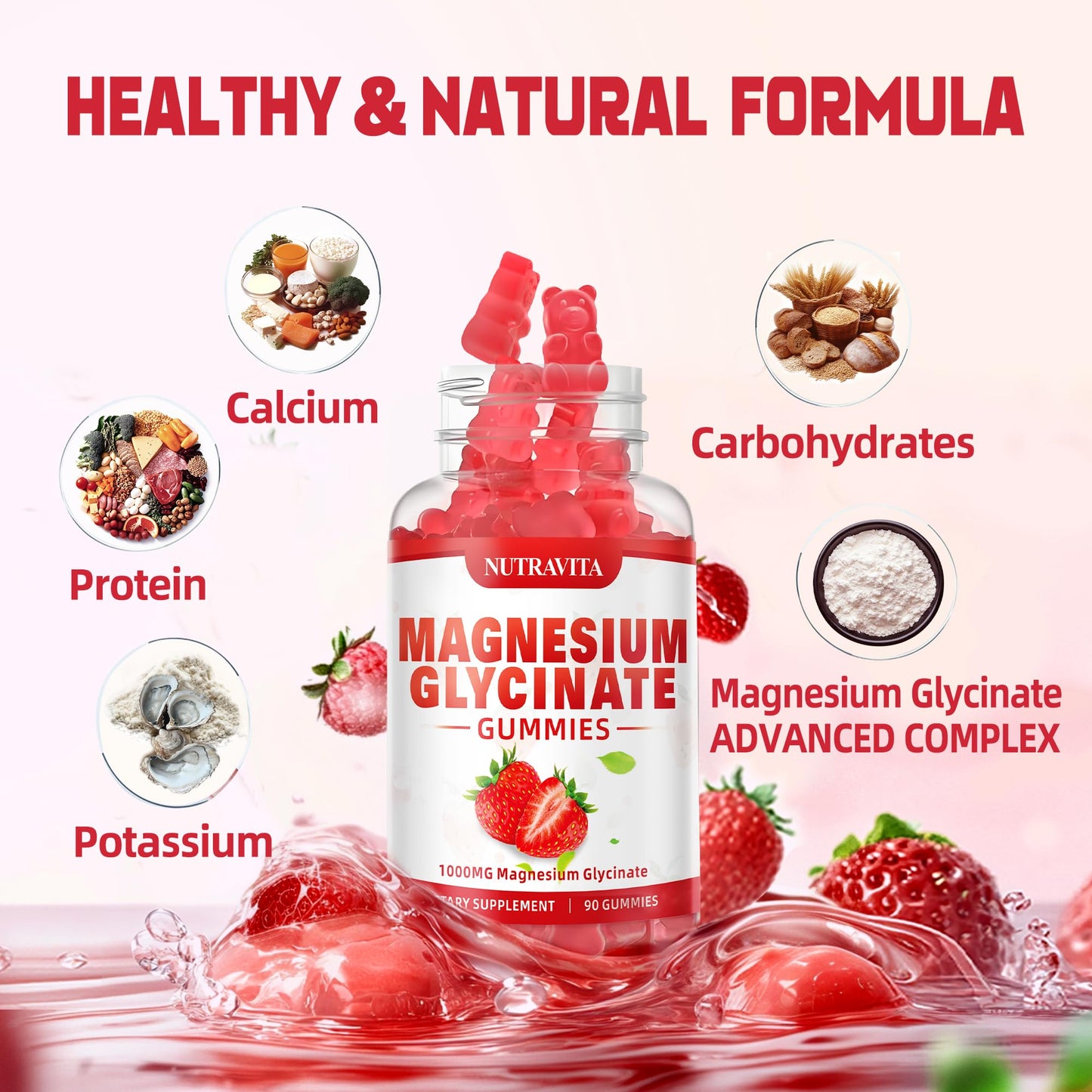 Magnesium Glycinate Gummies 1000mg with Magnesium L-Threonate,Chelated Magnesium Potassium Complex Supplement with VitD, B6, CoQ10, Calcium,Supports for Memory - Maple Wellness Supplements