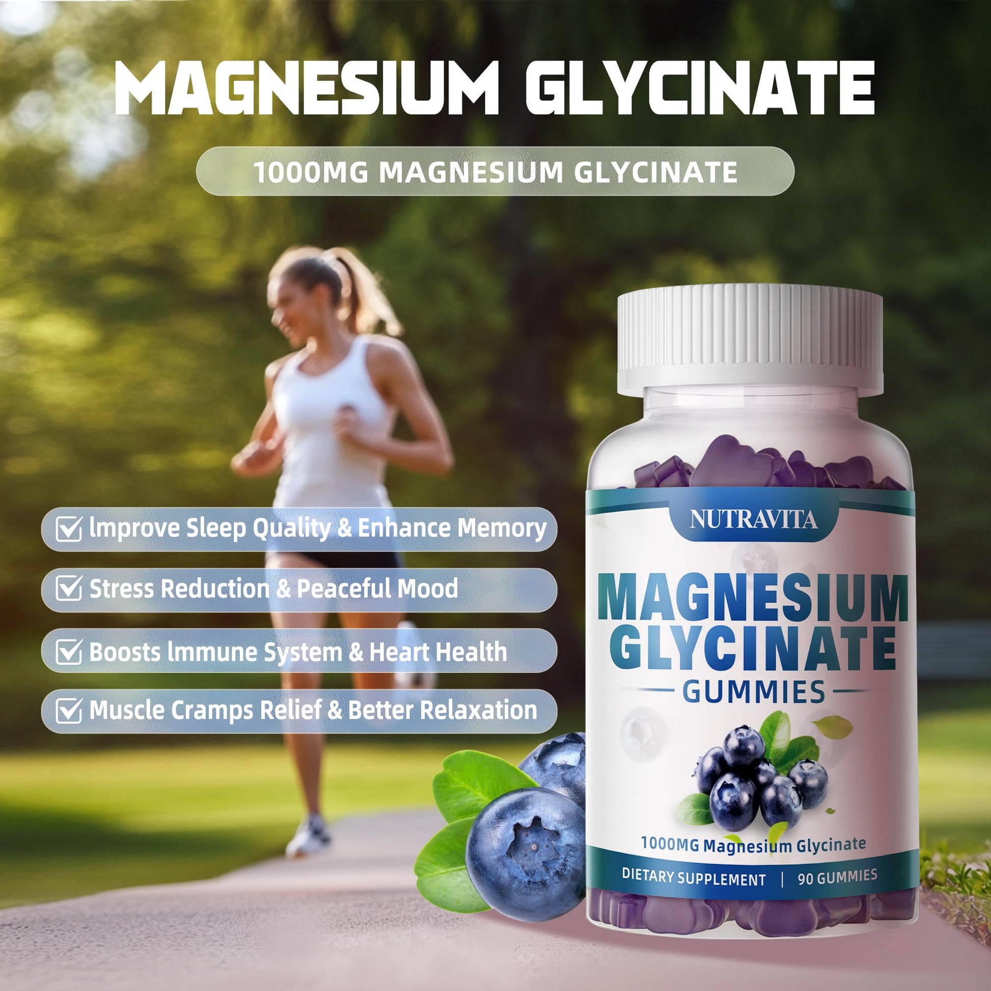 Magnesium Glycinate Gummies 1000mg with Magnesium L-Threonate,Chelated Magnesium Potassium Complex Supplement with VitD, B6, CoQ10, Calcium,Supports for Memory - Maple Wellness Supplements