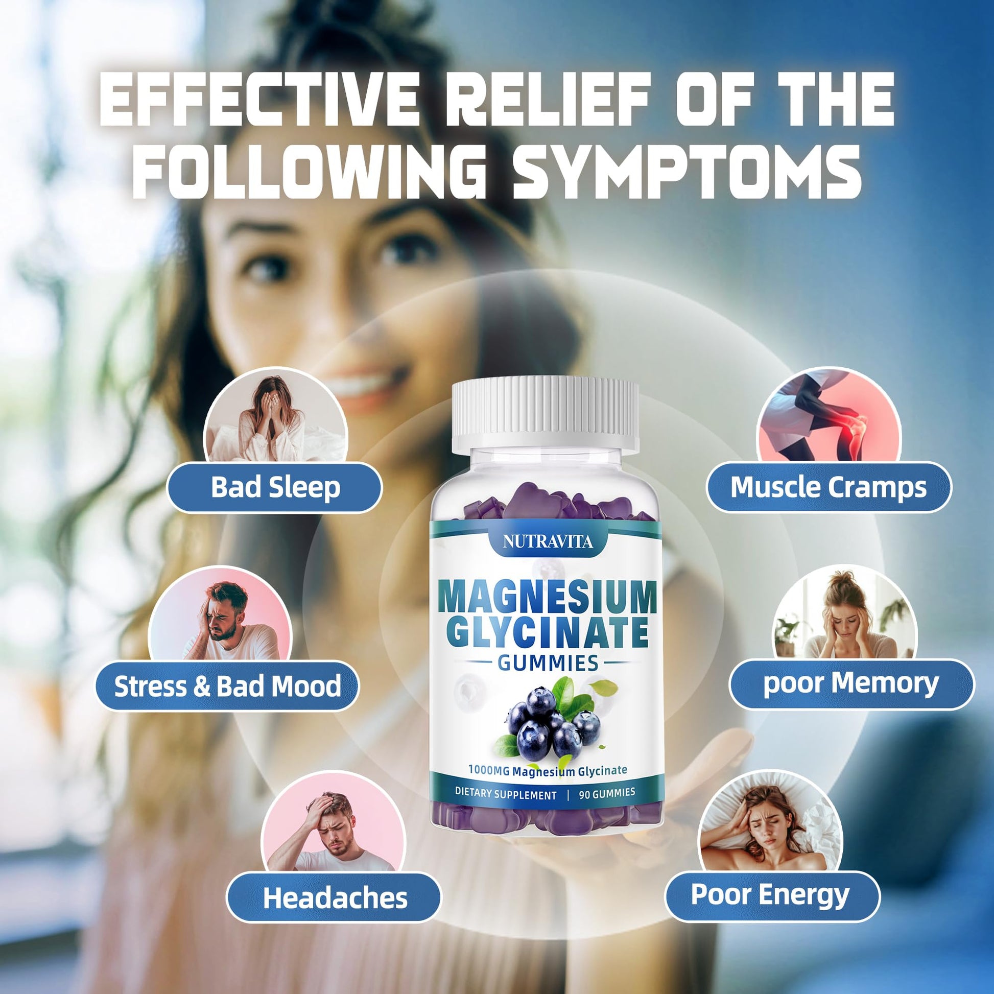 Magnesium Glycinate Gummies 1000mg with Magnesium L-Threonate,Chelated Magnesium Potassium Complex Supplement with VitD, B6, CoQ10, Calcium,Supports for Memory - Maple Wellness Supplements