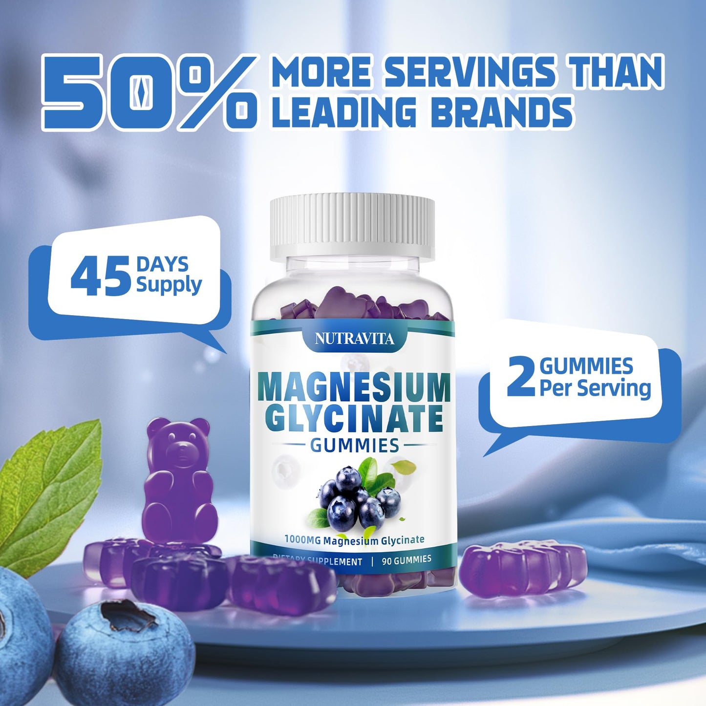 Magnesium Glycinate Gummies 1000mg with Magnesium L-Threonate,Chelated Magnesium Potassium Complex Supplement with VitD, B6, CoQ10, Calcium,Supports for Memory - Maple Wellness Supplements