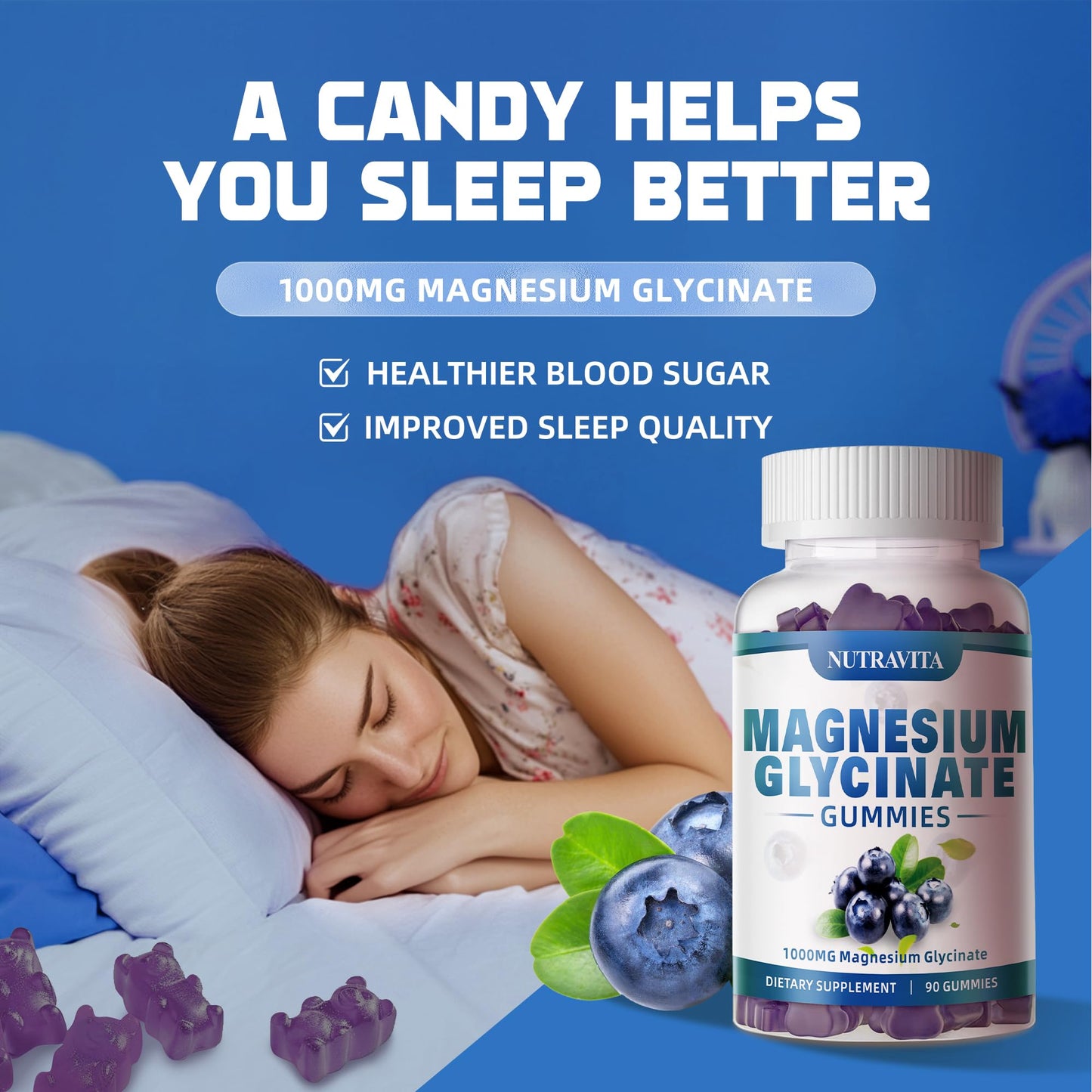 Magnesium Glycinate Gummies 1000mg with Magnesium L-Threonate,Chelated Magnesium Potassium Complex Supplement with VitD, B6, CoQ10, Calcium,Supports for Memory - Maple Wellness Supplements