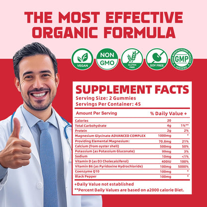 Magnesium Glycinate Gummies 1000mg with Magnesium L-Threonate,Chelated Magnesium Potassium Complex Supplement with VitD, B6, CoQ10, Calcium,Supports for Memory - Maple Wellness Supplements
