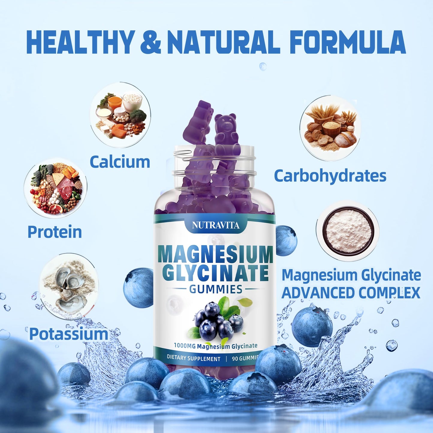 Magnesium Glycinate Gummies 1000mg with Magnesium L-Threonate,Chelated Magnesium Potassium Complex Supplement with VitD, B6, CoQ10, Calcium,Supports for Memory - Maple Wellness Supplements