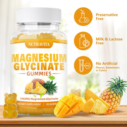 Magnesium Glycinate Gummies 1000mg with Magnesium L-Threonate,Chelated Magnesium Potassium Complex Supplement with VitD, B6, CoQ10, Calcium,Supports for Memory, Calm, - Maple Wellness Supplements