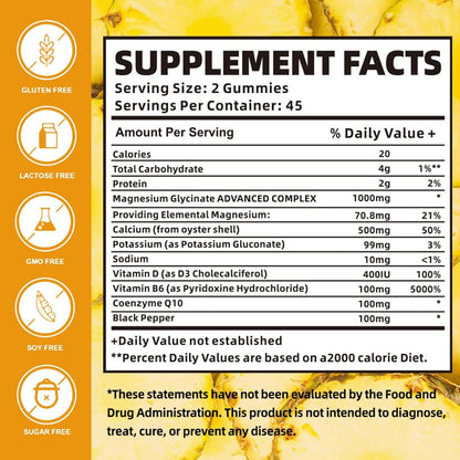 Magnesium Glycinate Gummies 1000mg with Magnesium L-Threonate,Chelated Magnesium Potassium Complex Supplement with VitD, B6, CoQ10, Calcium,Supports for Memory, Calm, - Maple Wellness Supplements