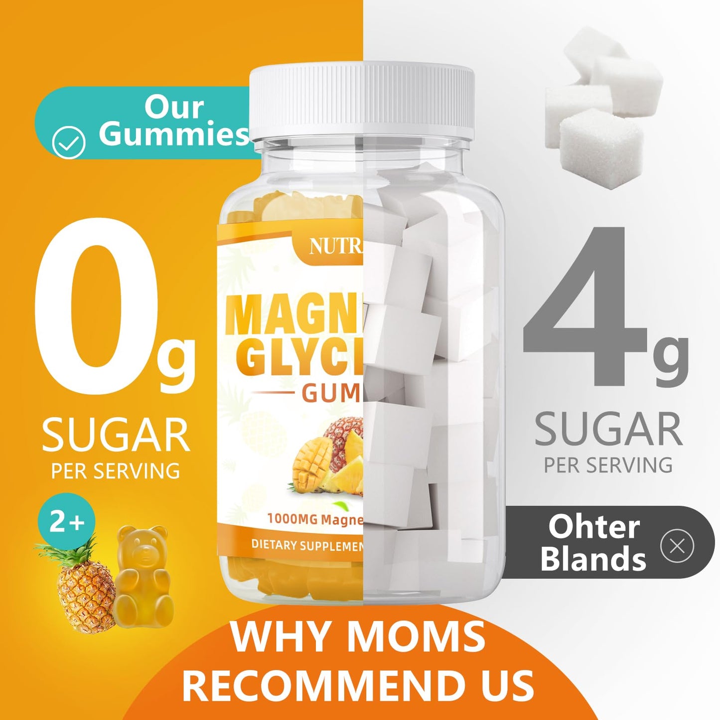 Magnesium Glycinate Gummies 1000mg with Magnesium L-Threonate,Chelated Magnesium Potassium Complex Supplement with VitD, B6, CoQ10, Calcium,Supports for Memory, Calm, - Maple Wellness Supplements