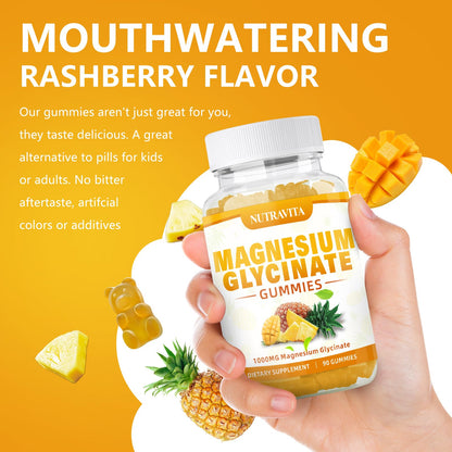 Magnesium Glycinate Gummies 1000mg with Magnesium L-Threonate,Chelated Magnesium Potassium Complex Supplement with VitD, B6, CoQ10, Calcium,Supports for Memory, Calm, - Maple Wellness Supplements
