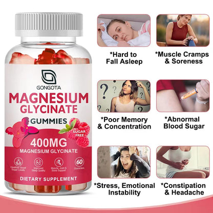 Magnesium Glycinate Gummies 400 mg with 100 mg Composite magnesium - Chelated Magnesium Potassium Supplement with Vitamin D, B6 Supports Calm, Sleep, Memory & Muscle - Maple Wellness Supplements