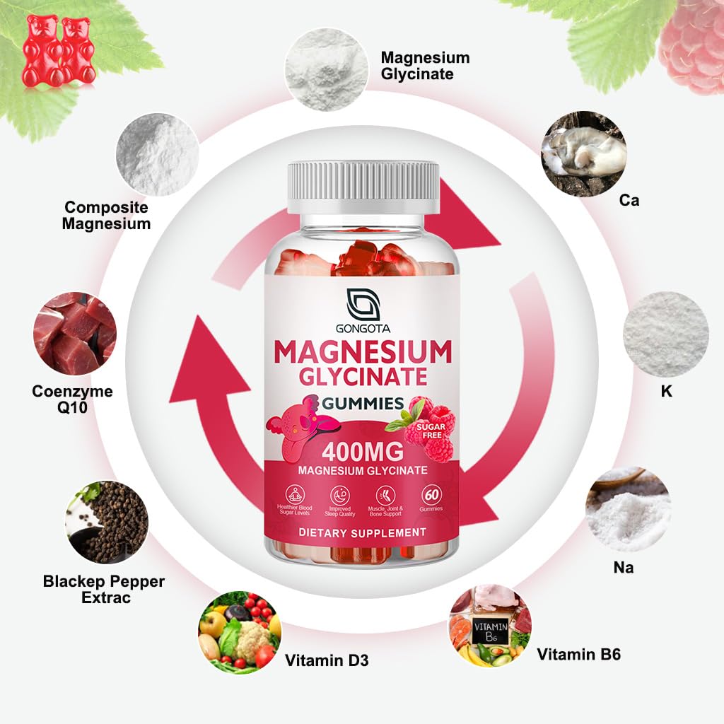 Magnesium Glycinate Gummies 400 mg with 100 mg Composite magnesium - Chelated Magnesium Potassium Supplement with Vitamin D, B6 Supports Calm, Sleep, Memory & Muscle - Maple Wellness Supplements