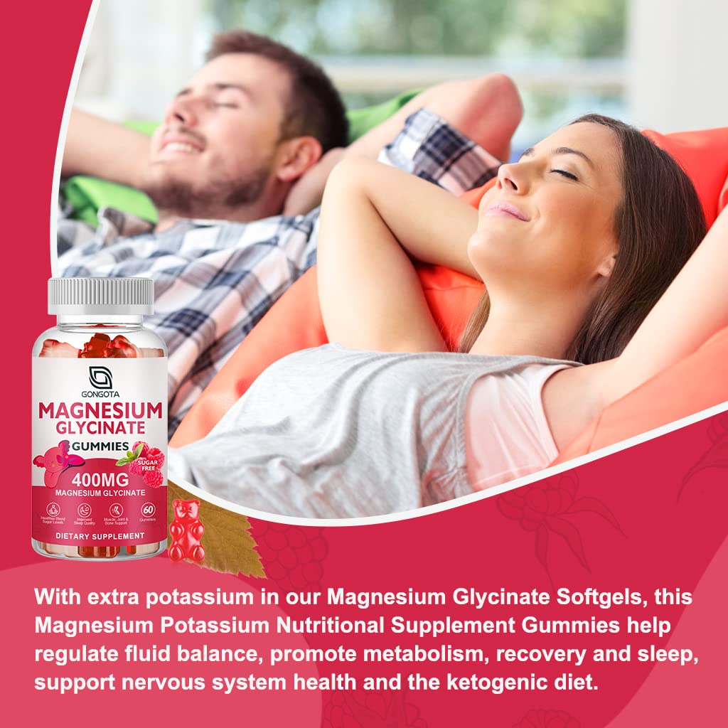 Magnesium Glycinate Gummies 400 mg with 100 mg Composite magnesium - Chelated Magnesium Potassium Supplement with Vitamin D, B6 Supports Calm, Sleep, Memory & Muscle - Maple Wellness Supplements