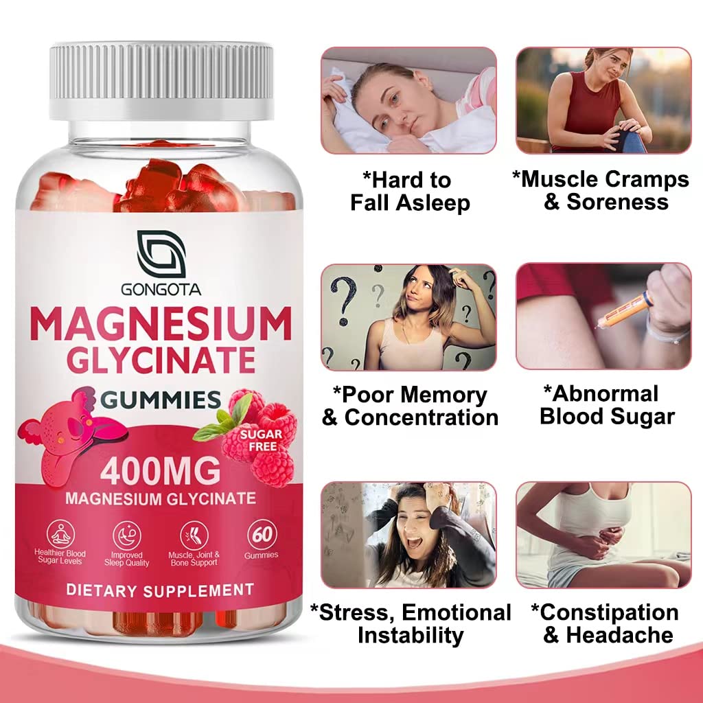 Magnesium Glycinate Gummies 400 mg with 100 mg Composite magnesium - Chelated Magnesium Potassium Supplement with Vitamin D, B6 Supports Calm, Sleep, Memory & Muscle Cramps,Sugar Free - 120 Gummies - Maple Wellness Supplements