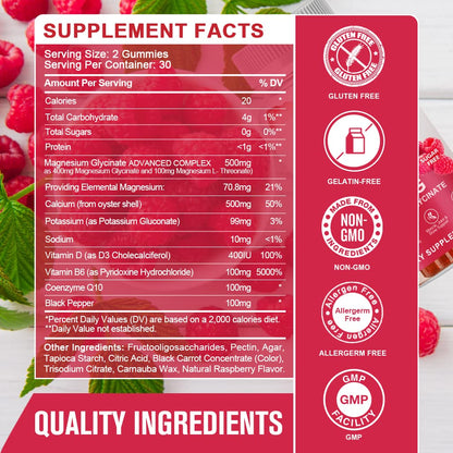 Magnesium Glycinate Gummies 400 mg with 100 mg Composite magnesium - Chelated Magnesium Potassium Supplement with Vitamin D, B6 Supports Calm, Sleep, Memory & Muscle Cramps,Sugar Free - 120 Gummies - Maple Wellness Supplements