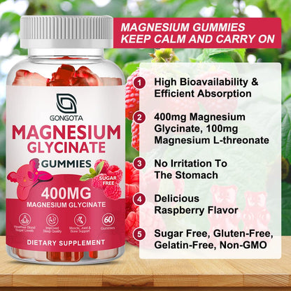 Magnesium Glycinate Gummies 400 mg with 100 mg Composite magnesium - Chelated Magnesium Potassium Supplement with Vitamin D, B6 Supports Calm, Sleep, Memory & Muscle Cramps,Sugar Free - 120 Gummies - Maple Wellness Supplements