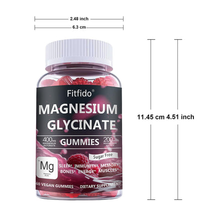 Magnesium Glycinate Gummies 400mg, Chewable Sugar Free Magnesium Supplement with Magnesium Glycinate, Magnesium Malate and Protein for Sleep, Relaxation, Brain & Muscle - Vegan (60 Count, Raspberry) - Maple Wellness Supplements