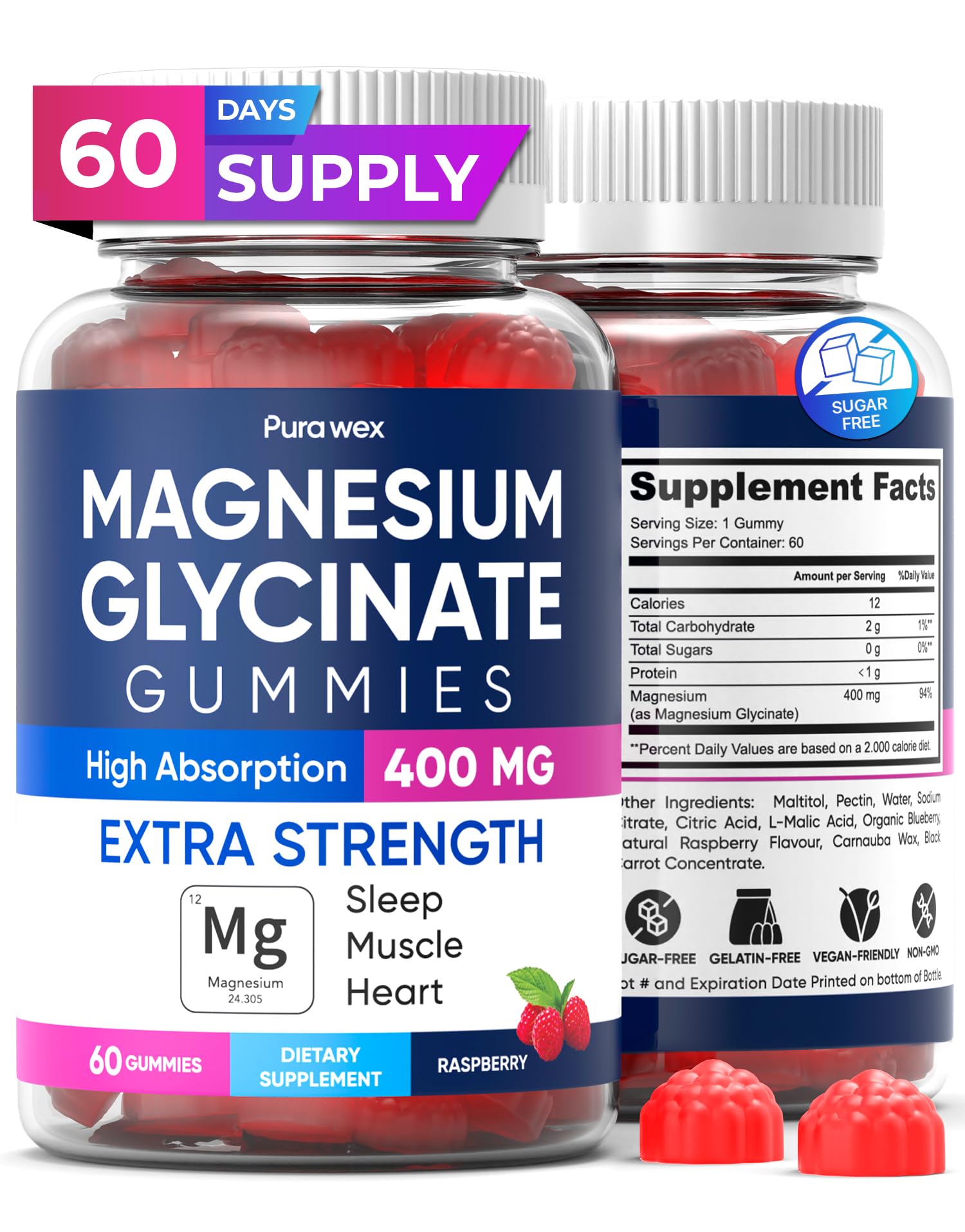 Magnesium Glycinate Gummies 400mg, High Absorption Magnesium Supplement for Women - Maple Wellness Supplements