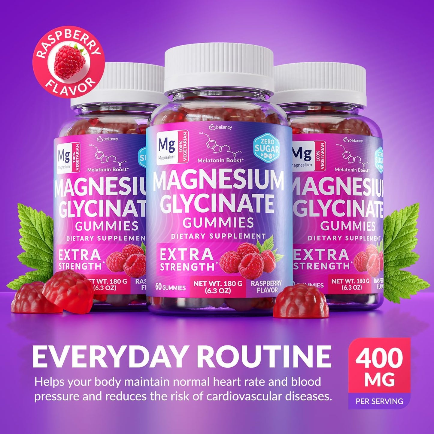 Magnesium Glycinate Gummies 400mg, Muscle Support and Relaxation, Magnesium Supplement for Women, Men and Kids, High Absorption, Sugar Free, - Maple Wellness Supplements