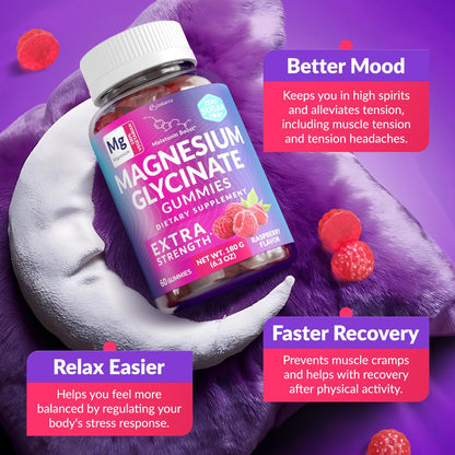 Magnesium Glycinate Gummies 400mg, Muscle Support and Relaxation, Magnesium Supplement for Women, Men and Kids, High Absorption, Sugar Free, - Maple Wellness Supplements