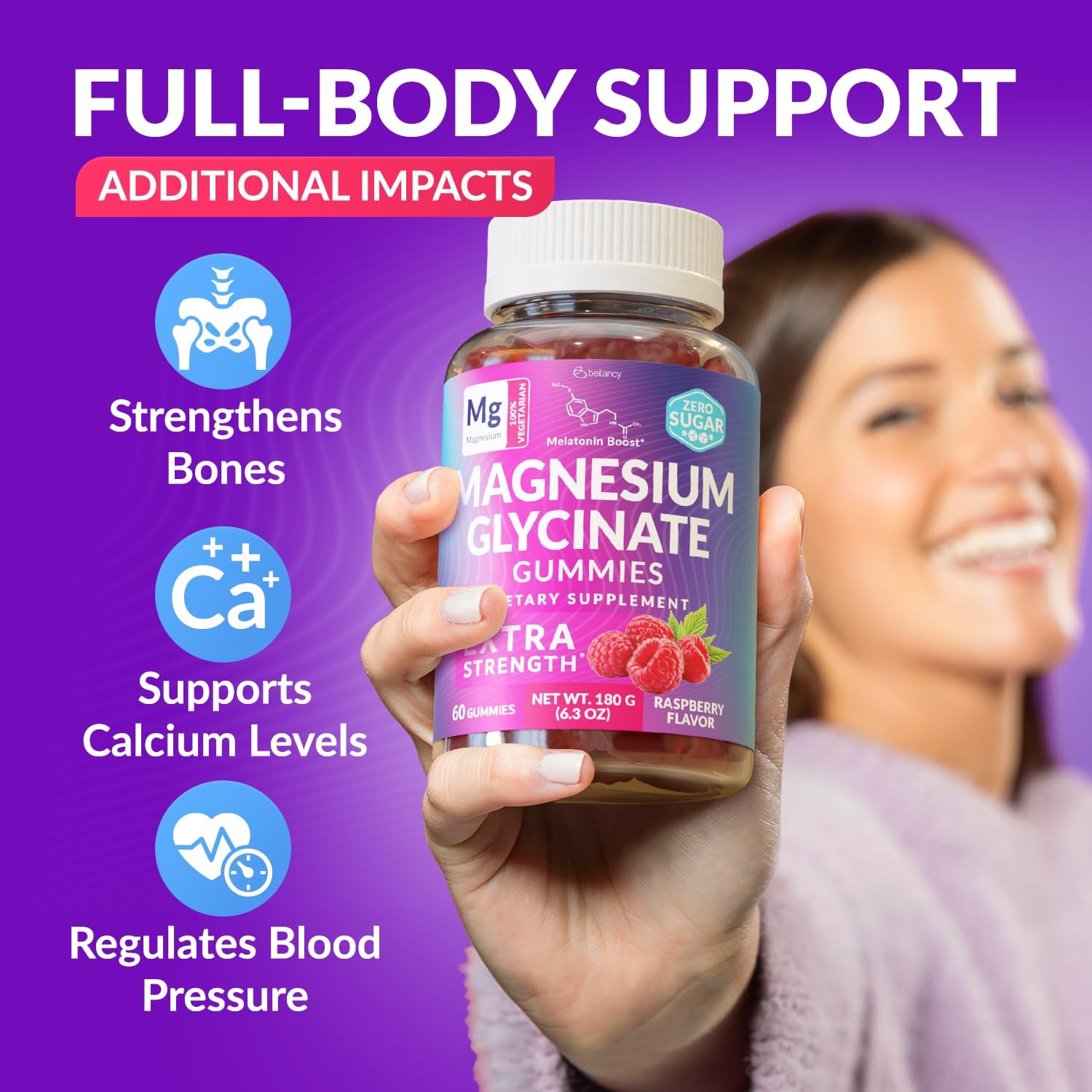 Magnesium Glycinate Gummies 400mg, Muscle Support and Relaxation, Magnesium Supplement for Women, Men and Kids, High Absorption, Sugar Free, - Maple Wellness Supplements
