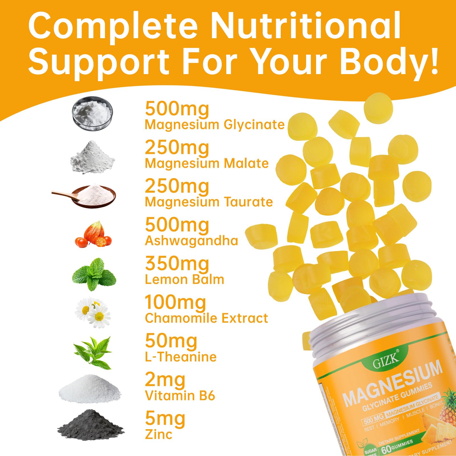 Magnesium Glycinate Gummies 500mg – Sugar Free Magnesium Gummies for Sleep, Stress, Muscle & Nerve Support – for Adults & Kids 4+, Vegan, - Maple Wellness Supplements