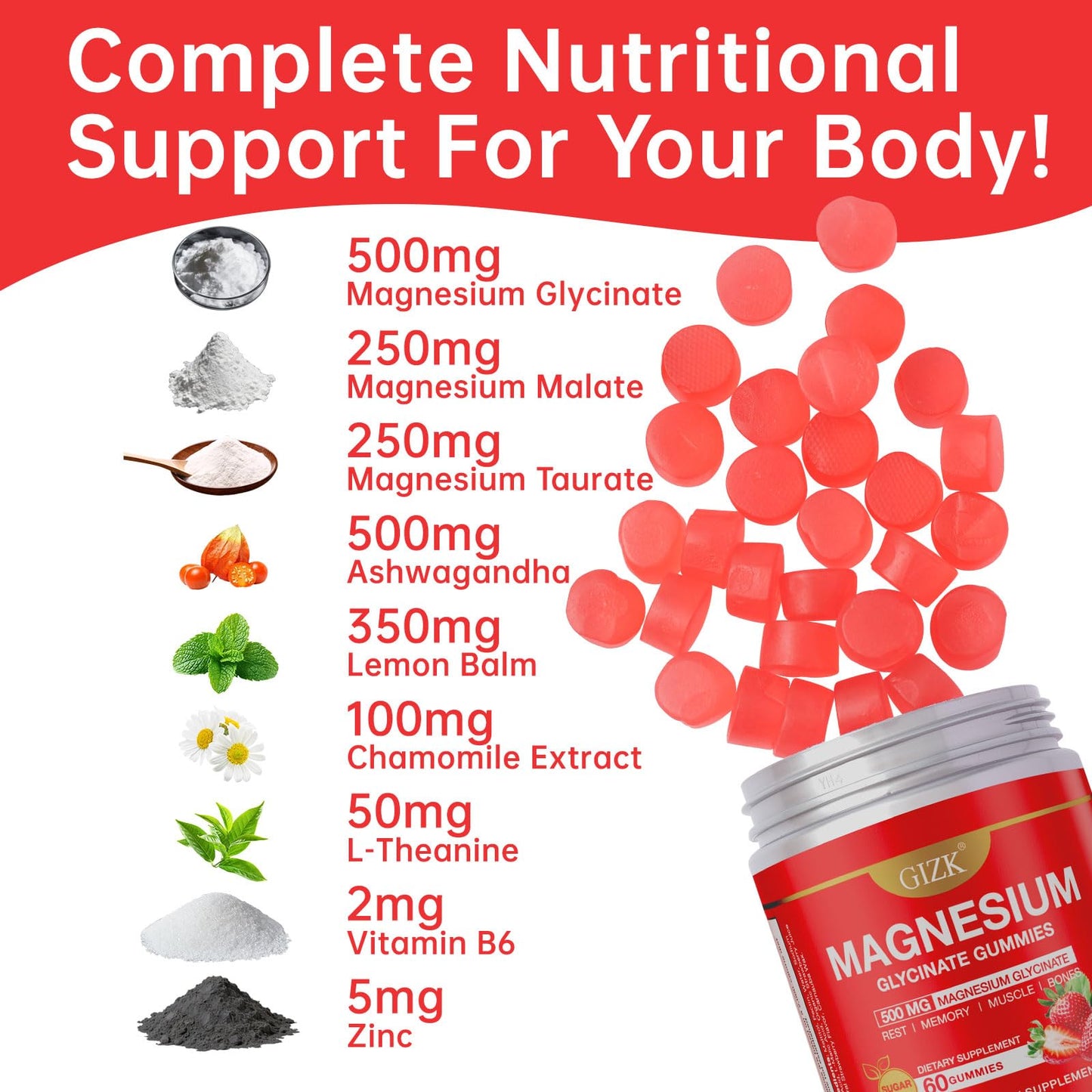 Magnesium Glycinate Gummies 500mg – Sugar Free Magnesium Gummies with L-Theanine - Sleep, Calm, Stress Relief for Adults & Kids 4+ - Maple Wellness Supplements