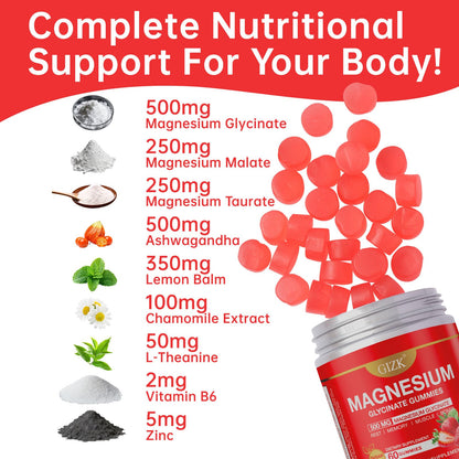 Magnesium Glycinate Gummies 500mg – Sugar Free Magnesium Gummies with L-Theanine - Sleep, Calm, Stress Relief for Adults & Kids 4+ - Maple Wellness Supplements