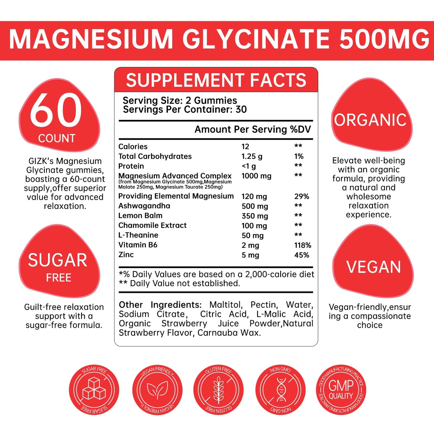 Magnesium Glycinate Gummies 500mg – Sugar Free Magnesium Gummies with L-Theanine - Sleep, Calm, Stress Relief for Adults & Kids 4+ - Maple Wellness Supplements