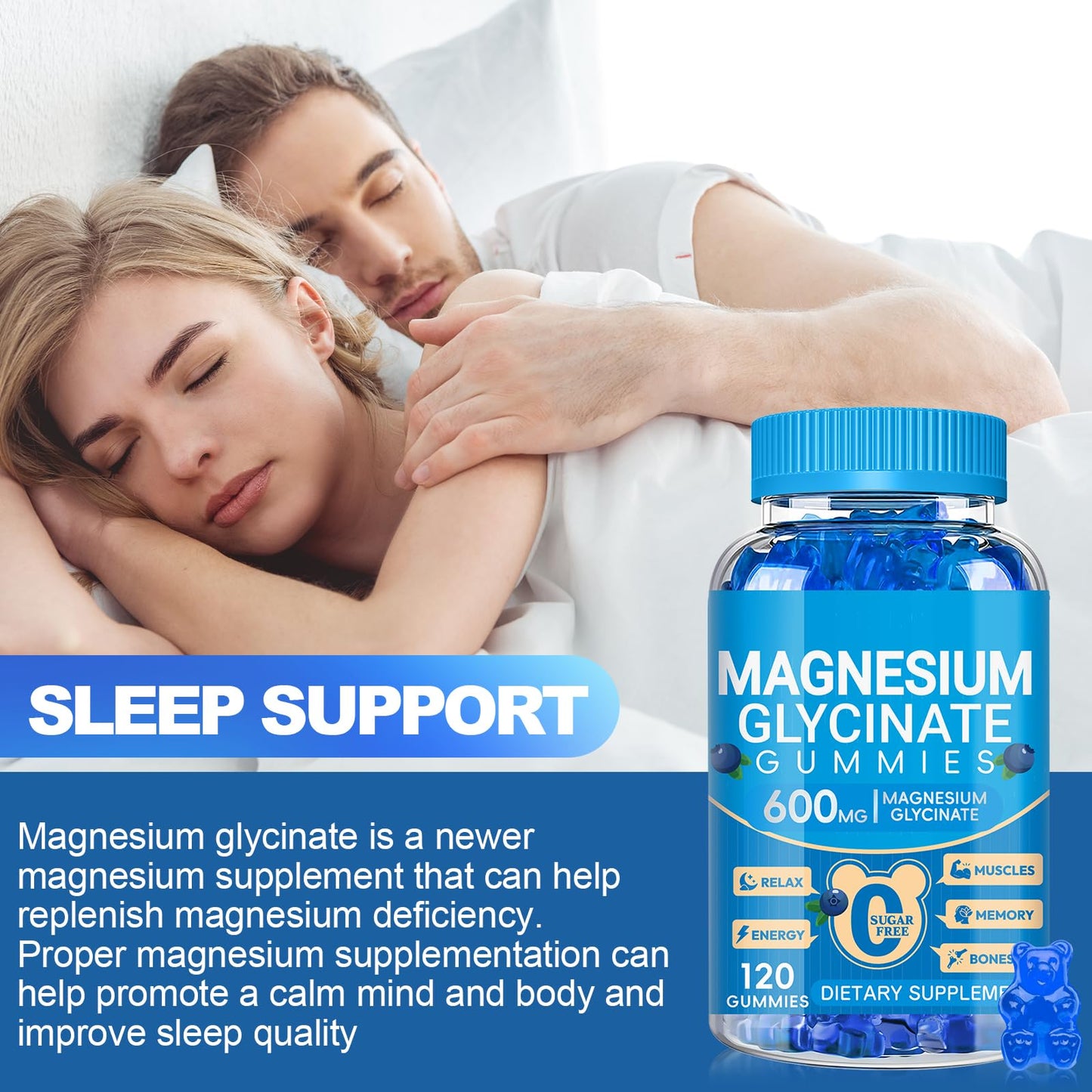 Magnesium Glycinate Gummies 600mg, Chewable Sugar Free Potassium Magnesium Gummies with Manganese Glycinate, Vitamin D, B6, and CoQ10 for Calm Suppor - Maple Wellness Supplements