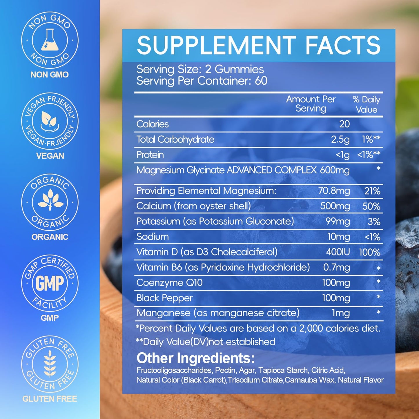Magnesium Glycinate Gummies 600mg, Chewable Sugar Free Potassium Magnesium Gummies with Manganese Glycinate, Vitamin D, B6, and CoQ10 for Calm Suppor - Maple Wellness Supplements